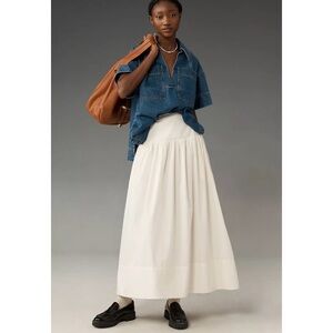 MAEVE by Anthropologie White Drop-waist Poplin Maci Skirt Cottagecore XL